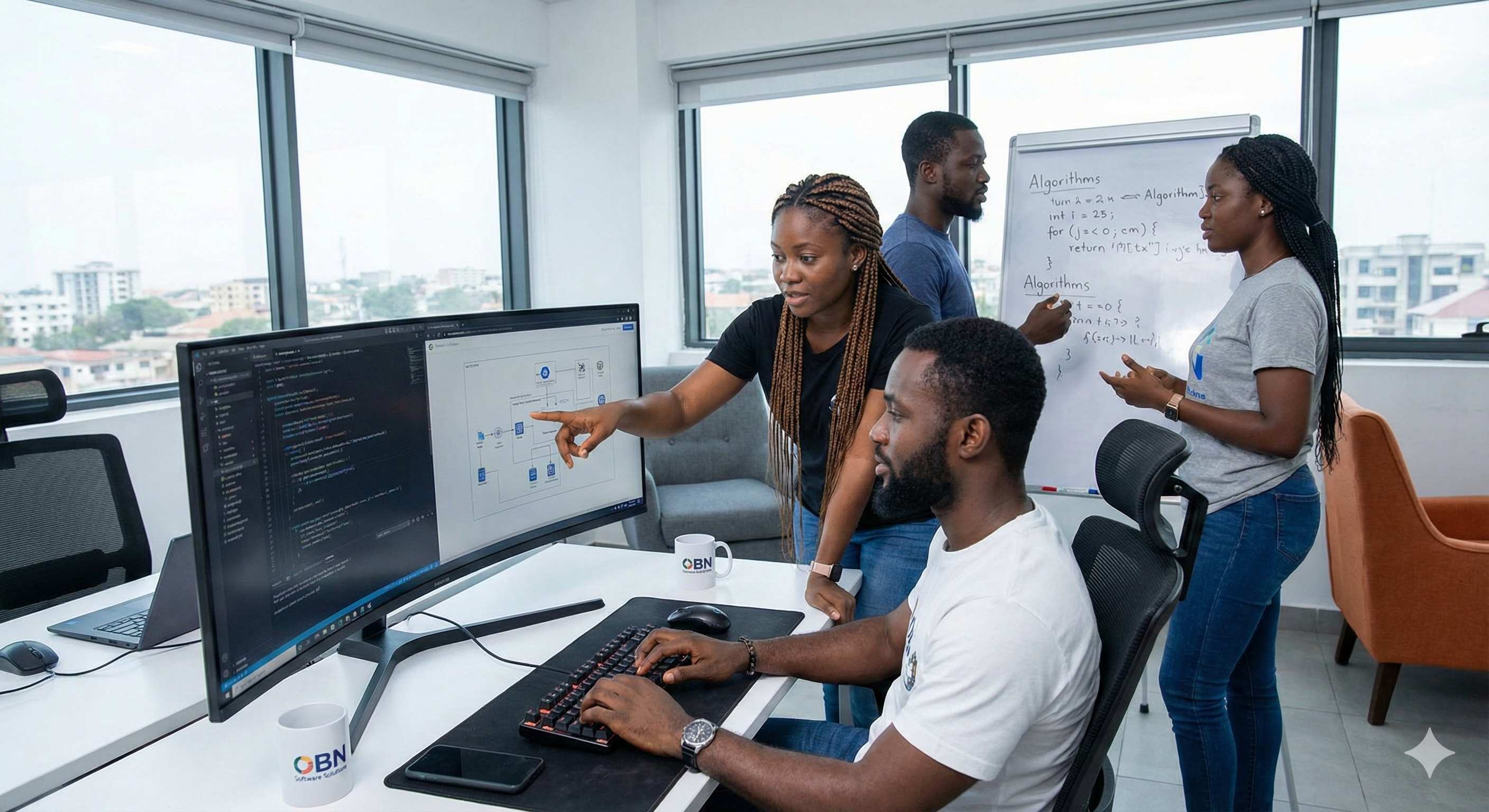 Software engineers collaborating on systems